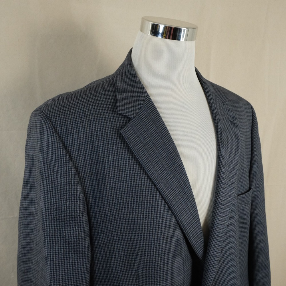 Chaps 50XL Sport Coat 100% Wool Blue Houndstooth Two Button Lined Vented